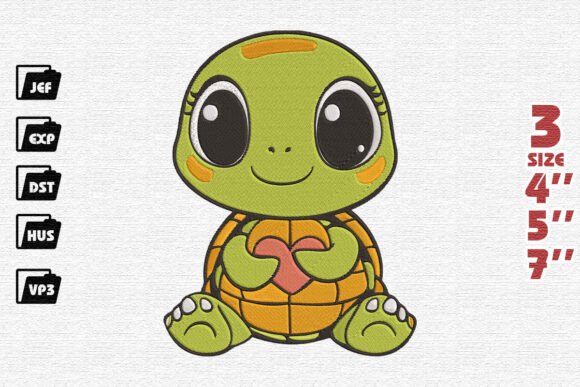 Charming Cute Baby Turtle Embroidery Design