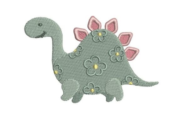 Floral Dinosaur: A Charming Embroidery Design