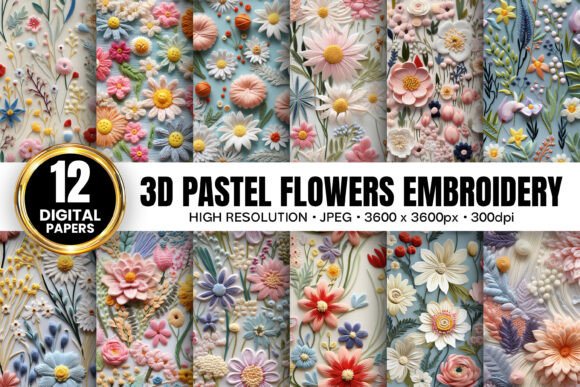 Pastel 3D Floral Embroidery for Gifts