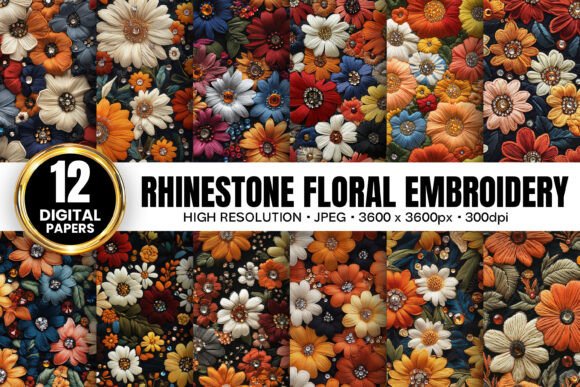 Rhinestones Flowers Embroidery for Holiday Charm